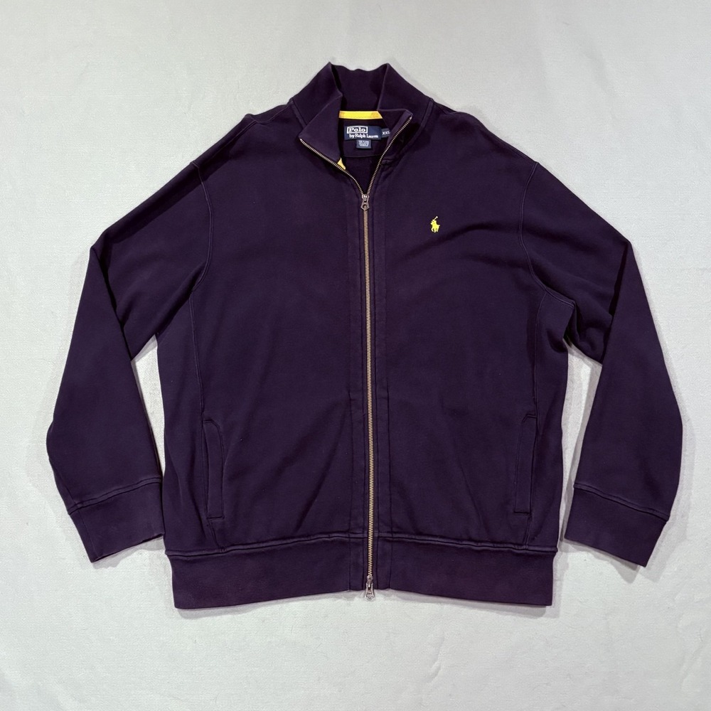 Polo Ralph Lauren Sweater Men 2XL Purple Mock Neck Full Zip Fleece Pony Logo